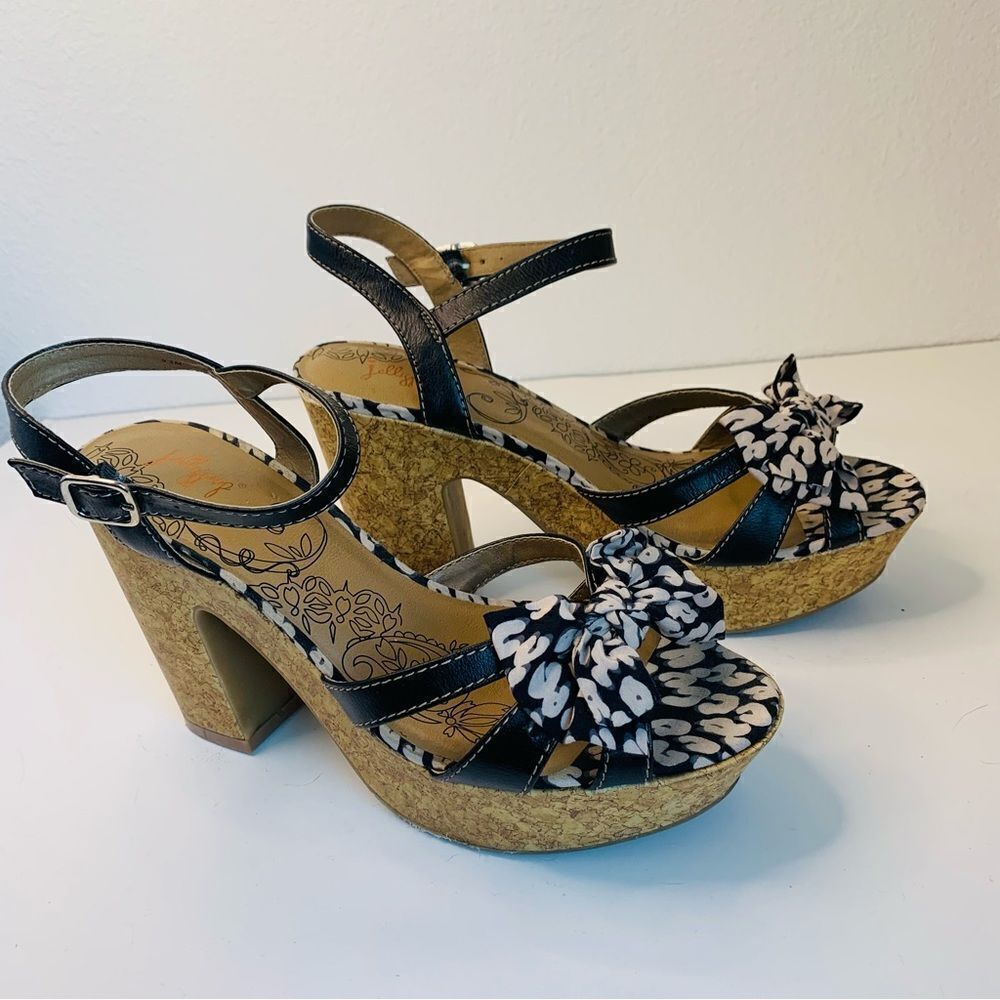 Jelly Pop Chunky Cork Heel Floral Sandals‎